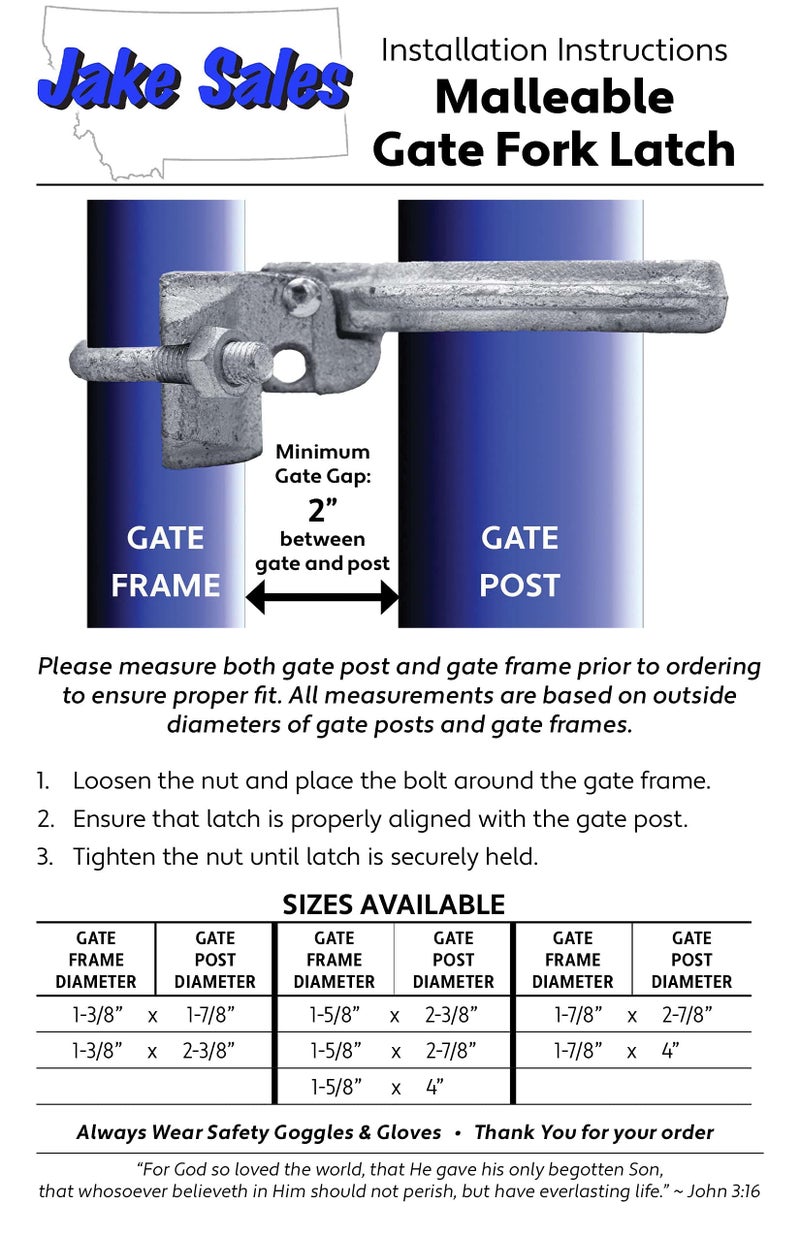Jake Sales 1-3/8" x 2-3/8" (2-1/2") Chain Link Fence Gate Fork Latch - Commercial Heavy Duty - Malleable - Galvanized Gate Latch with Hole for Padlock - Image 3